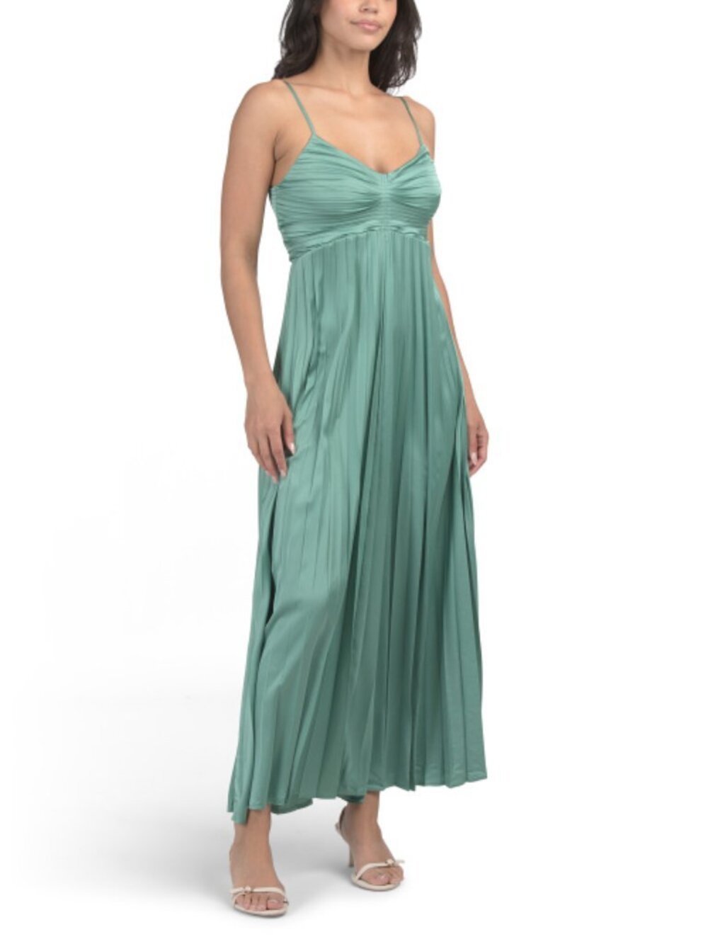 NICOLE MILLER NEW YORK Pleated Satin Maxi Dress